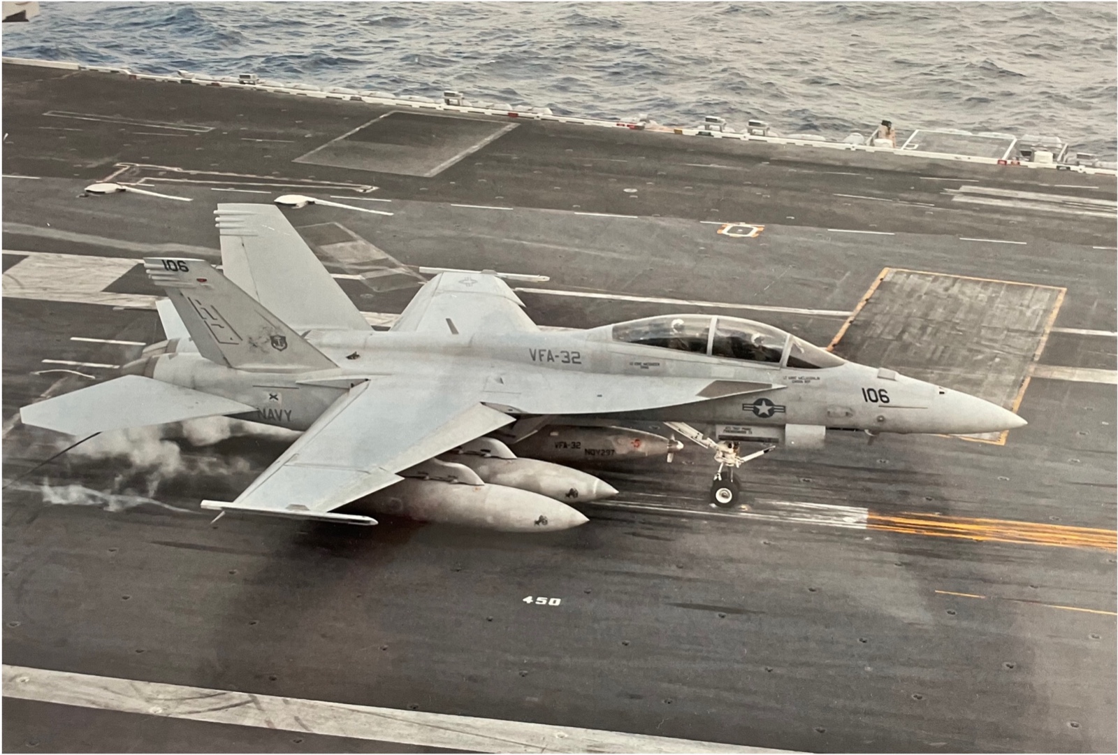 Ed Chandler's 500th arrested landing, in an F/A-18 catching the wire aboard USS Harry S. Truman